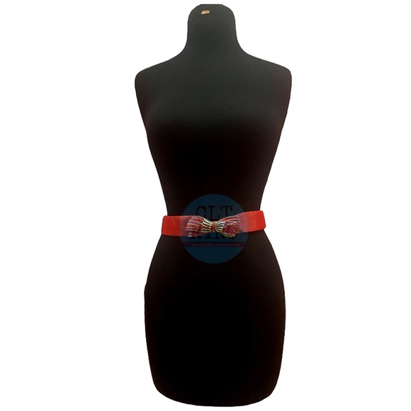 vtg Judith Leiber• Red Karung Bow Belt - Picture 3 of 7